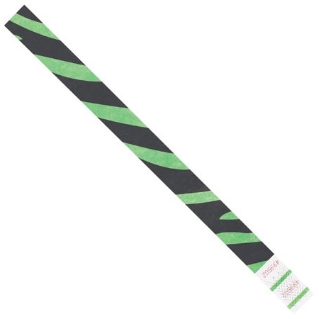 Bsc Preferred 3/4 x 10'' Green Zebra Stripe Tyvek Wristbands, 500PK BUY00087504